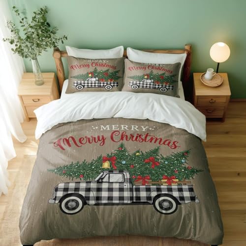 Housse de couette à carreaux noirs et blancs parure lit de Noël