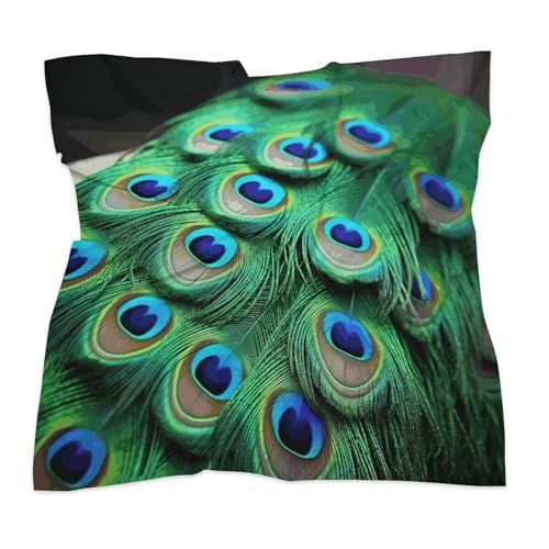 Square Head Scarf Silk Like Neck Scarf Green Peacock Feather Satin Bandanas Sleeping Hair Scarfs Fashion Silk Feeling Scarfs Boho Headwear Kerchief 18"×18"3