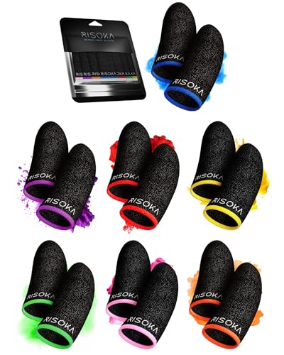 RISOKA® 14 Stück Gaming Finger Sleeves - Perfekter Touchscreen Glide - Geeignet für alle Spiele - Gaming Gadgets Sachen Zubehör für Zocker + Gamer - Finger Sleeve Handschuhe - Handy Controller