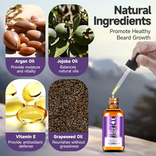 Image of Beard Growth Oil - 5% Concentration Biotin Beard for Men (2 oz) - Natural Mens with Argan Oil, Jojoba Oil and Vitamin, Growth Softener, Moisturizer (Passionate Sunset)