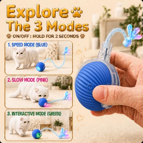 Pack-4 Interactive Cat Toys, Motion-Activated Rolling Ball with Shiny Moving Tail,Smart Automatic Cat Chase,Auto Rotating,USB-C Rechargeable, Self Play Toy for Indoor Cats, Kittens & Puppies. - Image 2