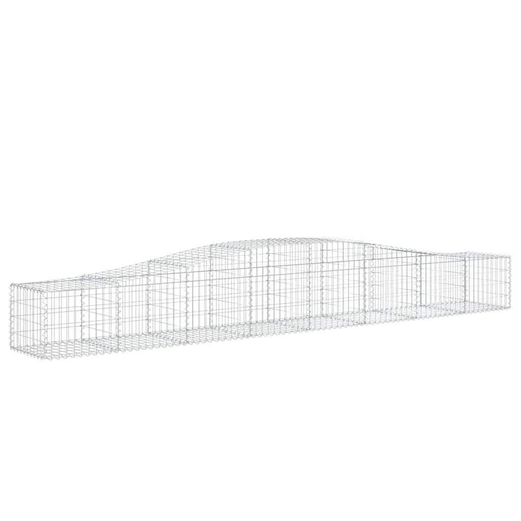 Yngbhfnop Silver Arched Gabion Baskets 3 Pcs 400X50x40/60 Cm Galvanised Iron Garden Fence Sound Barrier Retaining Wall Decorative Outdoor Windbreak Corrosion Resistant