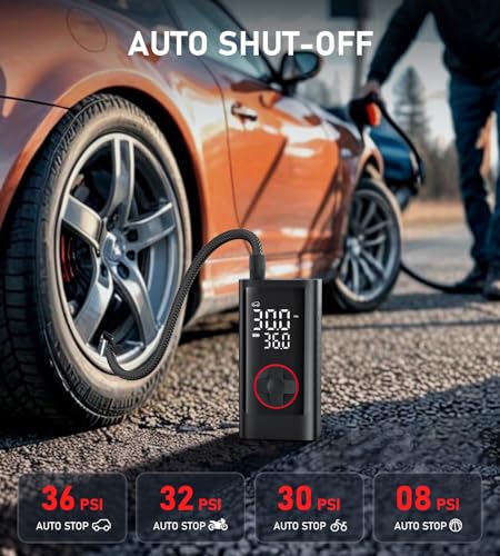 Image of Pumptiva Tire Inflator Portable Air Compressor, Cordless Air Pump for Car Tires, 150PSI Portable Tire Inflator for Car with Auto Stop & LED Lights for SUV Sedan Motorcycle Bike Bicycle Ball