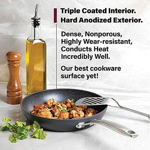 Granite Stone Professional Frying Pan Set, Hard Anodized Ultra Nonstick 10” & 11.5” Pro Chef’s Skillet Set, Durable Granite Surface Coated 3x and Infused with Minerals & Diamonds, Induction Capable
