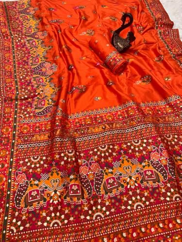 Image of SWORNOF Women's kanjivaram banarasi silk saree for Patola festival Wedding silk with rich pallu Design sarees for women with blouse piece