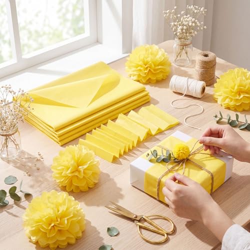Image of woric 160 Sheets Yellow Tissue Paper Gift Bags 20 X 14 Inches Gift Tissue Paper Bulk for DIY Crafts Wrapping Sunflowers Bee Theme Birthday Party Decorations