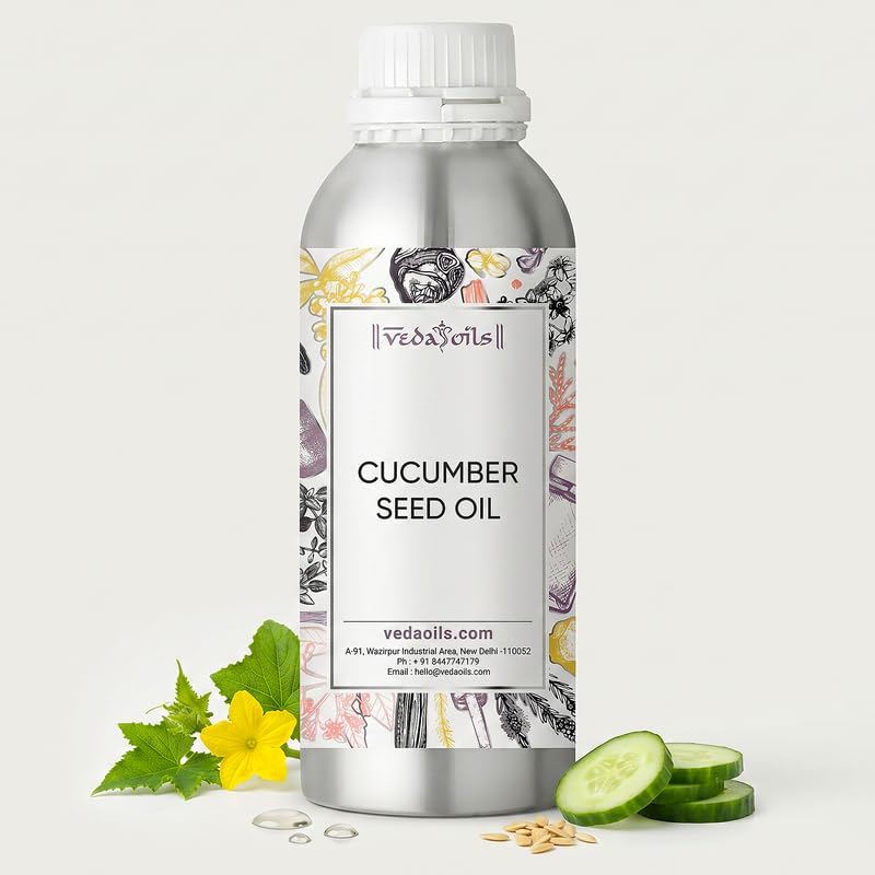 Image of VedaOils Cold Pressed Cucumber Seed Oil for Face 100ml | 100% Pure & Natural Skin Care Oil | Hydrates, Soothes, Brightens & Improves Skin Elasticity | Lightweight & Non-Greasy