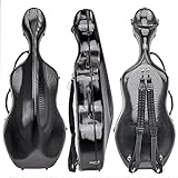 MI&VI CP-7006 Pure Poly Carbon Fiber Cello Case 4/4 Hard Shell 11lb (Full Size) with Wheels | Carry Straps | Rigid Protection | Tough Shell (Black)