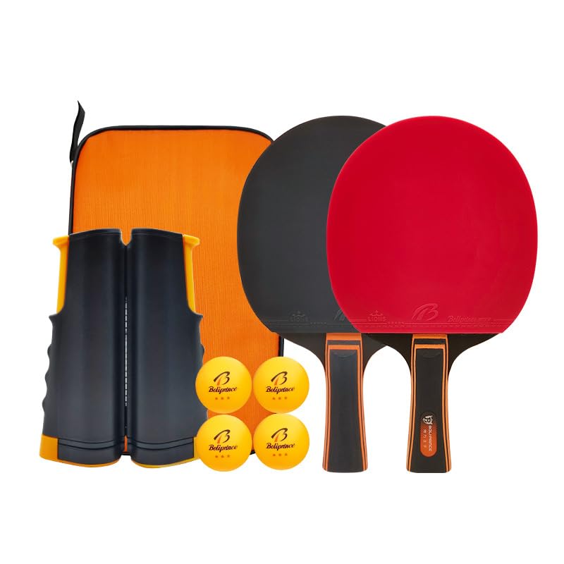Tischtennisschläger Set, Tischtennis Set Tischtennis-Schläger mit 4 Bällen,2 Tischtennisschlägern Ausziehbare Tischtennisnetz und Tasche