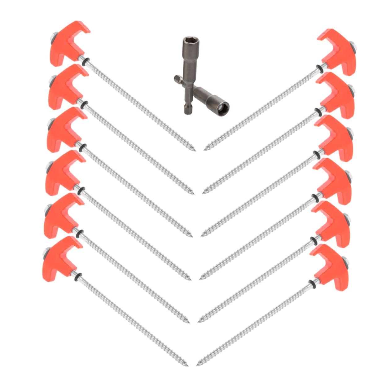 SUPVOX 13pcs Heavy Duty Screw in Tent Stakes with Socket Durable Ground Anchors for Camping Trampolines and Outdoor Use Threaded Metal Stakes for Grass