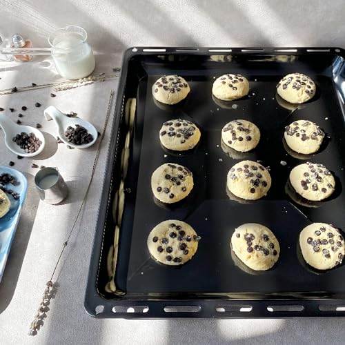 Foto von ICQN 42.2 x 37 cm Backbleche & Gitter Set, 3 cm Tief Emailliert Fettpfanne und Verchromt Backofenrost für Backofen & Herd, Kratzfest & Rostfrei, 422 x 375 x 30 mm