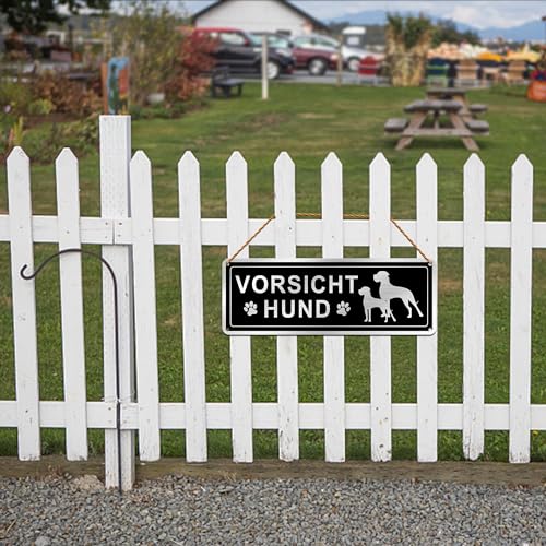 SINMAO Vorsicht Bissiger Hund Schild lustig mit 2 Hunde und Hundepfote 25x9cm Gebürstetes Aluminium, mit Vorlochung zum Aufhängen oder Annageln an die Wand Erhältlich