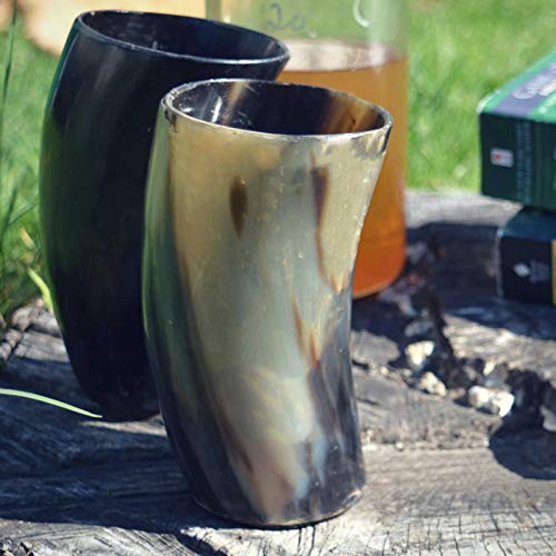 AleHorn Handmade Genuine Large Drinking Ox Horn Mead Cup Goblet Shotglass Tumbler Medieval Inspired Viking Drinking Vessel for Beer Ale Mead Food Safe Coating