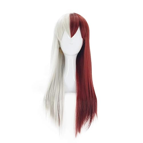 Miniatura 3 de Cepillo para el cabello con ventilación pelucas largas para cosplay, peluca recta roja y blanca para mujer, peluca natural para fiesta, no más