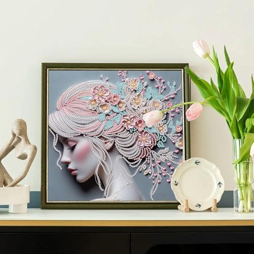 Image of AiYuanzsh Special Shape Diamond Painting Kits for Adults, 5D Crystal Rhinestone Diamond Art Canvas, DIY Paint by Diamonds Craft Kit, Sparkling Woman Profile Diamond Painting for Home Wall Decor Gift