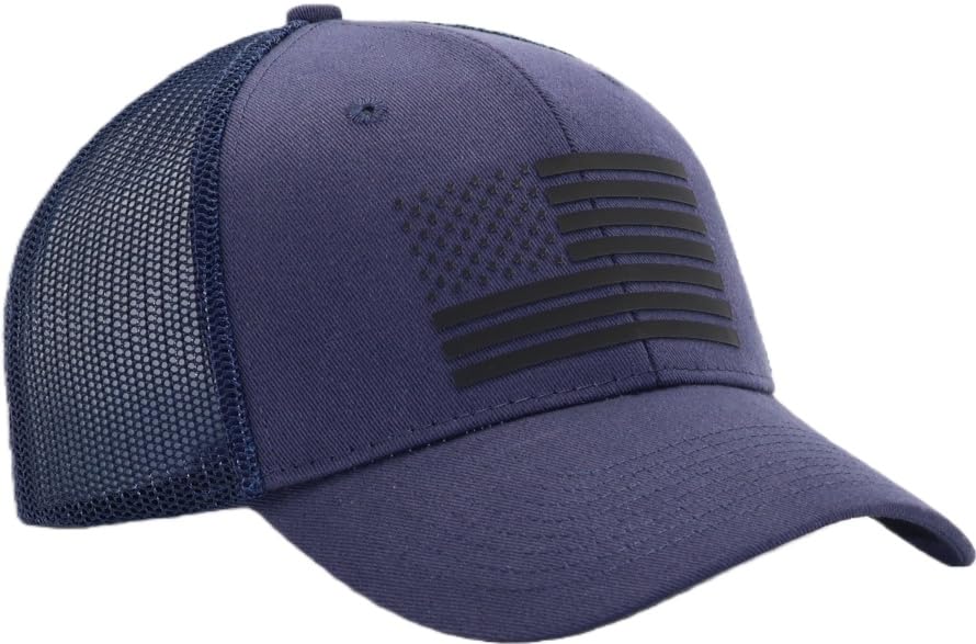 Image of Navy Blue American Flag Trucke Dad Hat, USA Army Patriotic Structured Adjustable Mesh Snapback Baseball Cap, US 4th of July 250 Anniversary Veteran Memorial Day Ball Caps for Men Women