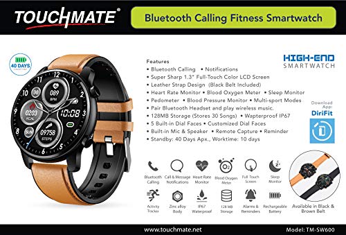 Image of TOUCHMATE Fitness Smart Watch with 1.3 inch Sharp Touch IPS Screen, Blood Oxygen meter, Phone Calling, Pedometer, Notifications, Health Monitoring, Activity Tracker & Waterproof IP67 (TM-SW600)