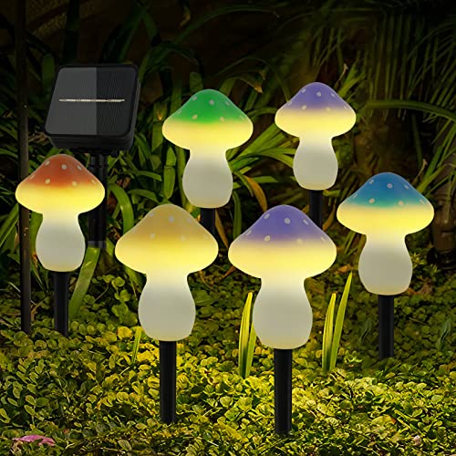 T-SUN 6 Packs Lumière Solaire Champignon, 8 Modes Lampe Solaire Jardin, Lampe Solaire Extérieur, Spot Solaire Exterieur Étanche, Guirlande Lumineuse, Decoration Jardin Exterieur
