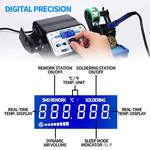 YIHUA 938BD-I Soldeerstation, hete lucht, 2-in-1, 110 W soldeerbout met lcd-display, auto-stijl met 8 accessoires, EU-stekker - Afbeelding 5