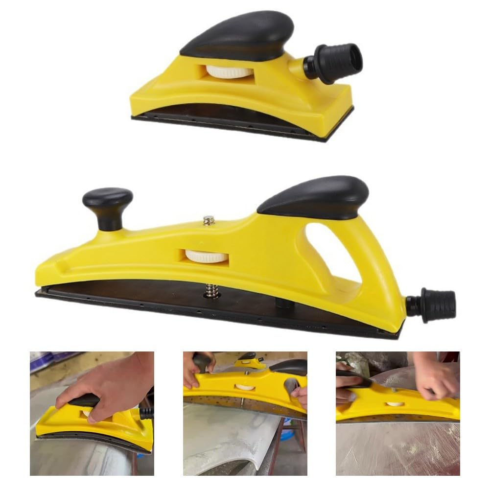 Bloque de lijado manual ajustable con puerto de extracción de polvo y mango ergonómico para restauración de pintura automotriz, amarillo
