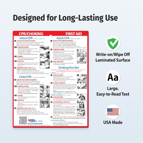 Image of Safety Magnets by ZOCO - CPR & Choking Fridge Magnet (2-Pack) - First Aid Instructions for Infants, Children, & Adults - Heimlich Maneuver Laminated Card 8.5 inch x 11 inch