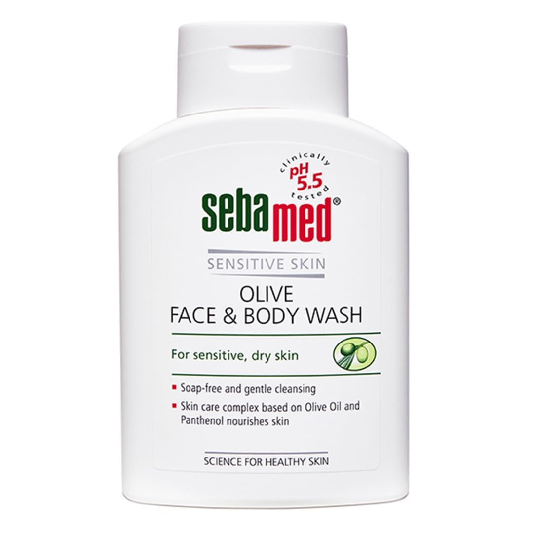 SebaMed Olive Face & Body Wash, Extra Mild For Sensitive, Dry Skin, Ph5.5, Soap Free, Gentle Cleansing, Olive Oil + Panthenol Nourishes Skin, Dermatologically & Clinically Tested, 200 Ml
