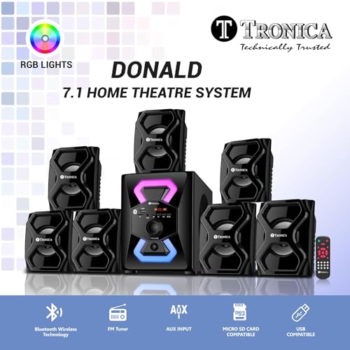TRONICA Donald 7.1 65W Home Theatre System with RGB LED Lights, Remote Control, Bluetooth Speaker Set, FM, Pendrive,Smart TV Support 3 51LAzuus+oL