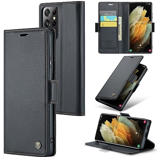 Rerzoiro Cover per Samsung Galaxy S21 Ultra Custodia Portafoglio [Blocco RFID] Premium Pelle PU Wallet Case Flip Libro con Porta Carte Slot Supporto Flip Case per Samsung Galaxy S21 Ultra, Nero