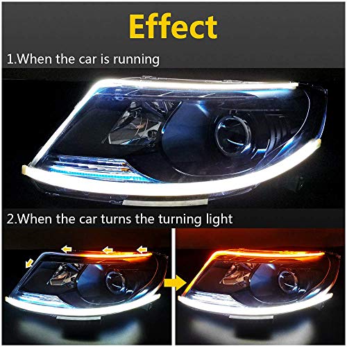 60Cm Led Strip Lights Drl Flexible Daytime Running Lights,White-Amber Dual Color 2Pcs Waterproof Flexible Ultrathin Led Strip Light Turn Signal Lights Taillight Headlight Decorative Kits 24Inch #TOP1