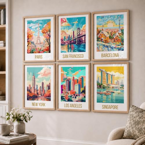 Image of kotart City view wall art poster with Frame for Home Decoration - Painting Living Room Bedroom Office hanging frames (Pack of 6 Multicolor) (14X20 Inch, K)