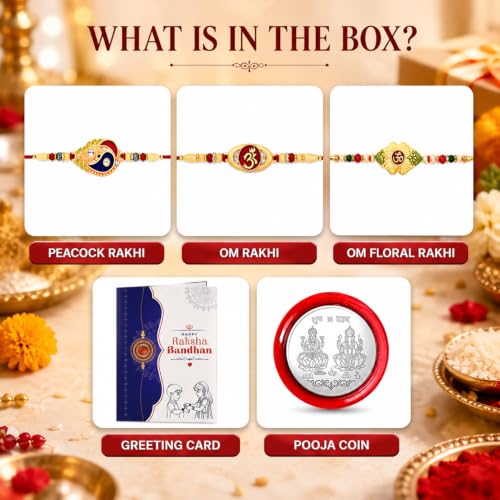 Image of Periept Golden Rakhi Thread Bracelets for Brother - Traditional Indian Festival Bands for Raksha Bandhan, Handmade Ethnic Rakhi Combo with Decorative Packaging
