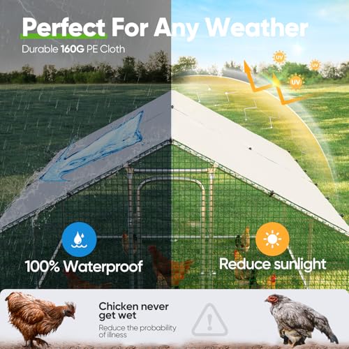 Quictent Large Metal Chicken Coop Run for 20+ Poultry with Galvanized Hardware Cloth and Waterproof Roof Cover, Outdoor Walk-in Cage Peak Hen House for Yard Farm, 12x9x6.6FT