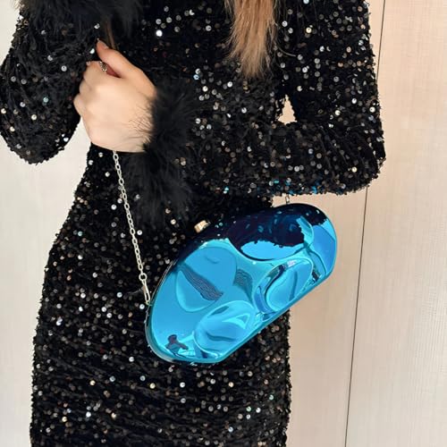 Image of Acrylic Silver Evening Clutch Purse for Women, Wedding Guest Clutch Metal Chain Shoulder Crossbody Bag