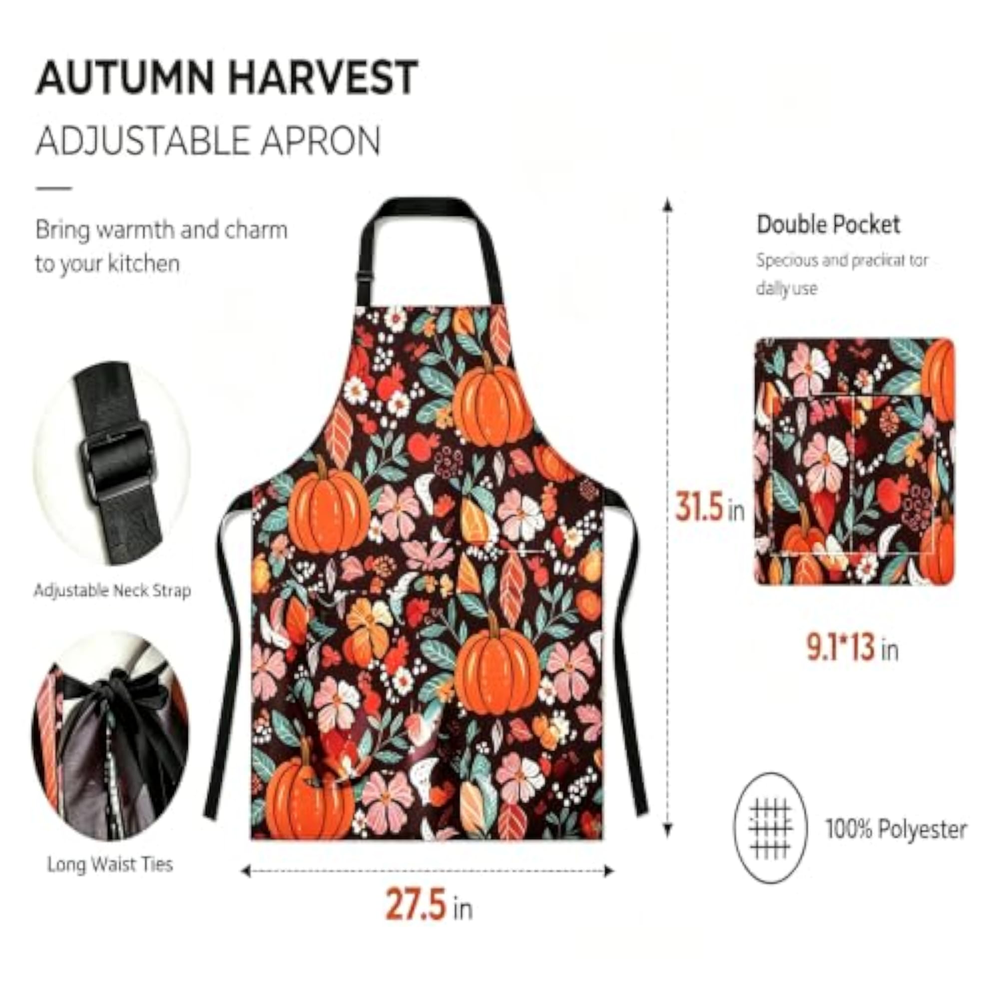 Seasonal Fall Adjustable Kitchen Apron with Pockets