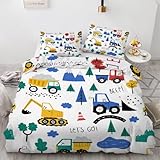 RFFLUX 3D Traktor Bettwäsche 155x220 cm 2teilig Microfaser Wendebettwäsche Cartoon Bagger Bettbezüge Sommer Weich und Angenehme Bettbezug Set mit Kissenbezug 50x75 cm（Stil 148-17）