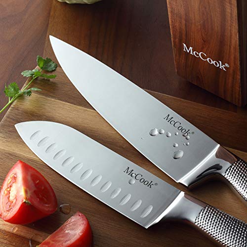 Image of McCook Knife Sets,Full Tang Hammered German Stainless Steel Kitchen Knife Set, 17 Piece Knives, Razor-Sharp, Forged Triple Rivet, Ergonomic Handle,Elegant Box for Gift