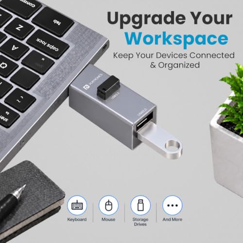 Image of Portronics Mport Link A 3-Port USB-A Hub, 1x USB 3.0 5Gbps, 2x USB 2.0 480Mbps, Aluminium Alloy Body, Fast Data Transfer, Plug & Play for Laptop, Keyboard, Mouse, USB Drive, Printer & HDDs, OTG (Grey)