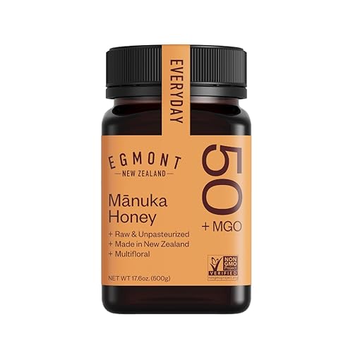 Egmont Honey Miel de Manuka cruda MGO 50+ 17.6 oz (500 g) sin OMG, Kosher, tarro de plástico reciclado, rastreable 100% pura auténtica miel de Nueva