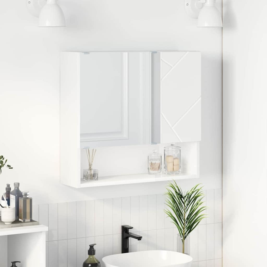 Genérico Armario Espejo Blanco 59x17x55cm Madera Ingeniería | Montaje en pared, puerta con bisagras, almacenamiento cosméticos, diseño minimalista