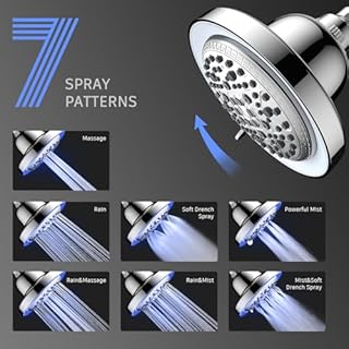 FEELSO Filtered Shower Head with LED Color Changing, 7 Modes High Pressure Rain Shower Head with Filters, Water Softener Showerhead for Hard Water Remove Chlorine, Reduces Dry Itchy Skin & Hair