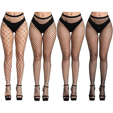 Women's High Waisted Fishnet Stockings Sexy Tights Thigh High Pantyhose - black - One Size Cover