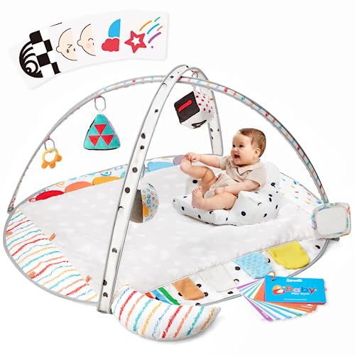 Image of Lupantte Baby Play Gym, Stage-Based Developmental Activity Gym Play Mat with 4 Zones, Tummy Time Mat for Floor with 5 Infant Learning Sensory Baby Toys for Newborn Toddler to Develop Motor Cognition