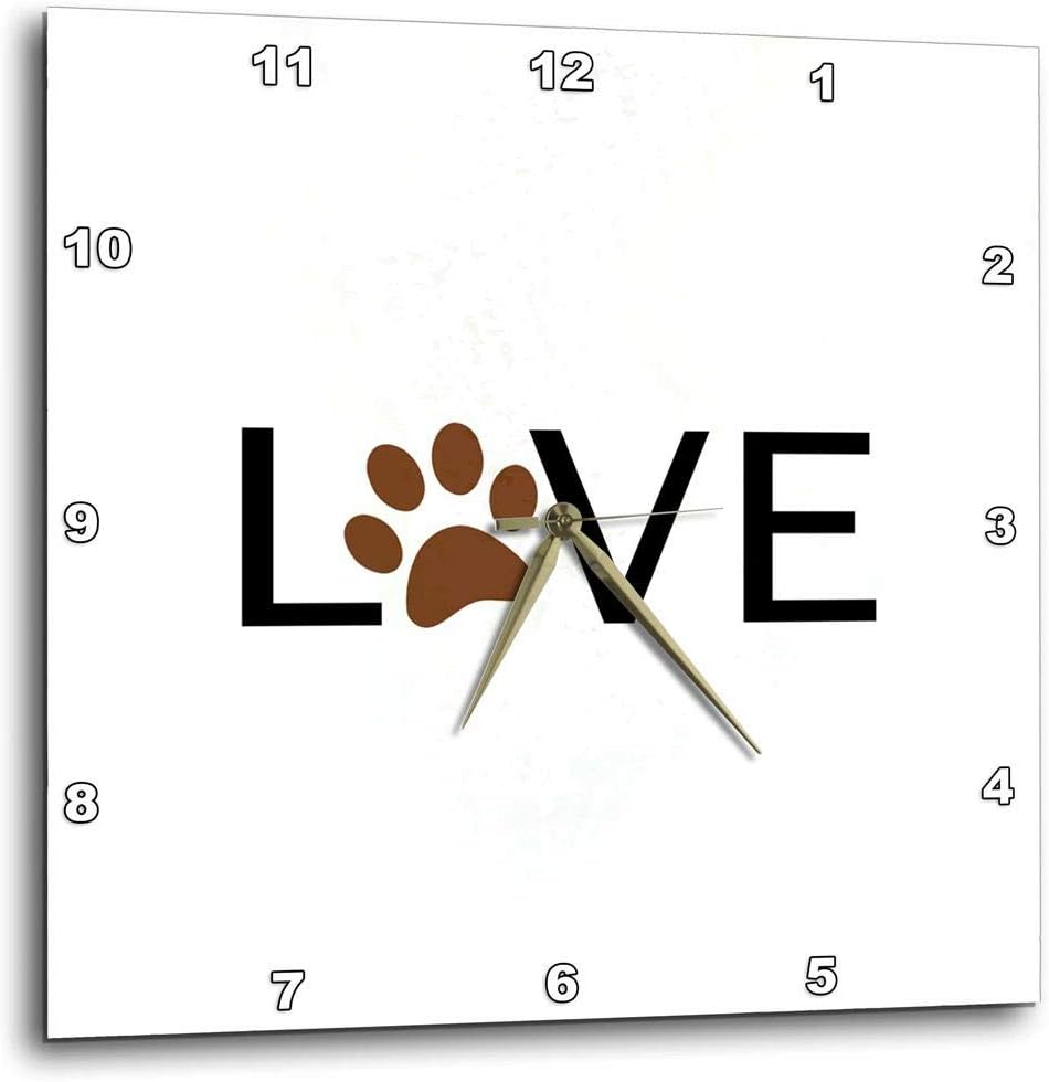 3dRose dpp_180483_1 Love with Brown Paw Print for O. Animal Lover Pet Owner Pawprint Gift-Wall Clock, 10 by 10-Inch