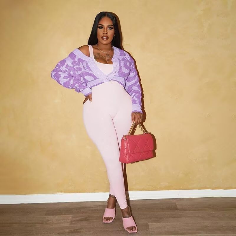 ThusFar Women Fashion Button Down Colorblock Cardigan Sweaters Fall Slim Crop Outwear Open Front Knit Coat Streetwear - Image 4