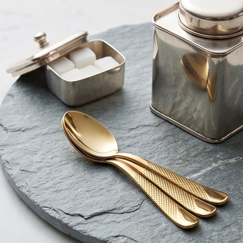 Image of Aurum Gold French Style Silverware | 5-Piece Hammered Dessert Spoon Set | Premium 18 /10 Stainless Steel Flatware | Elegant Cutlery for Home, Restaurants & Gifting