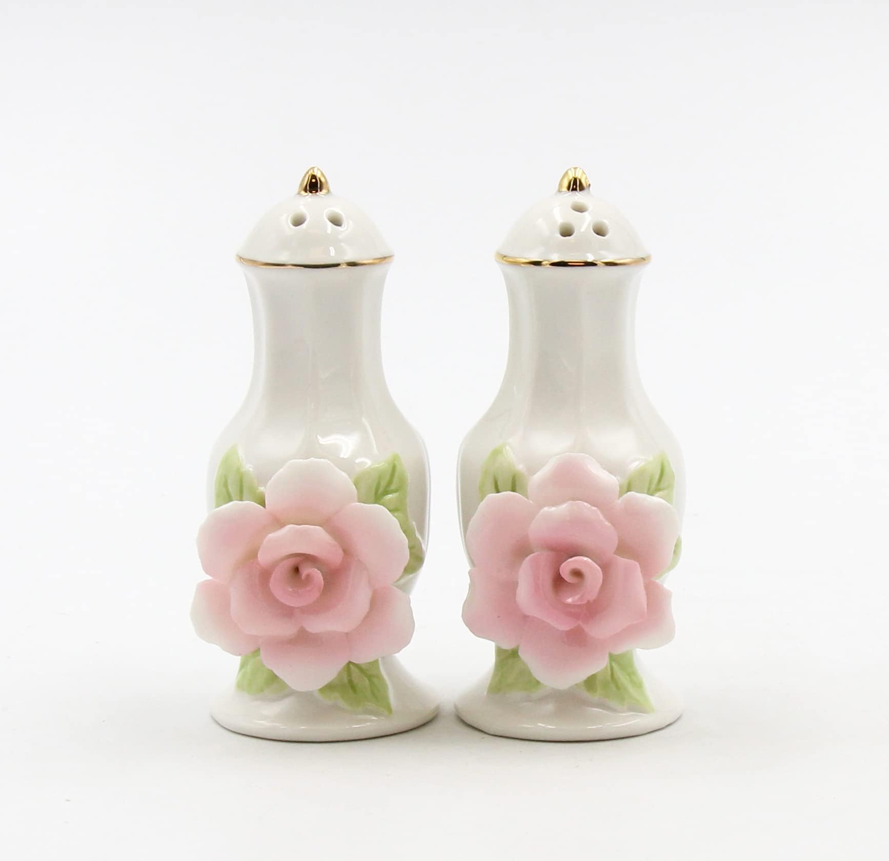 21027 Pink Rose Jar with Gold Trim Salt and Pepper Shaker