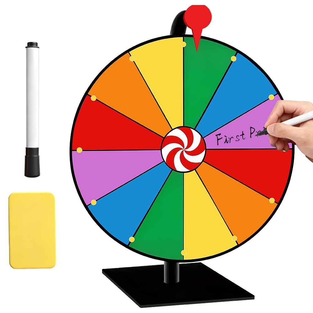 Glücksrad zum Drehen, 30cm Tisch-Roulette-Spinner, 12 Slots Gluecksrad Gluecksrad mit Non-Slip Feet, Wiederverwendbar Glücksrad zum Selbstgestalten für Lotteriespiele, Wortspiele, Party