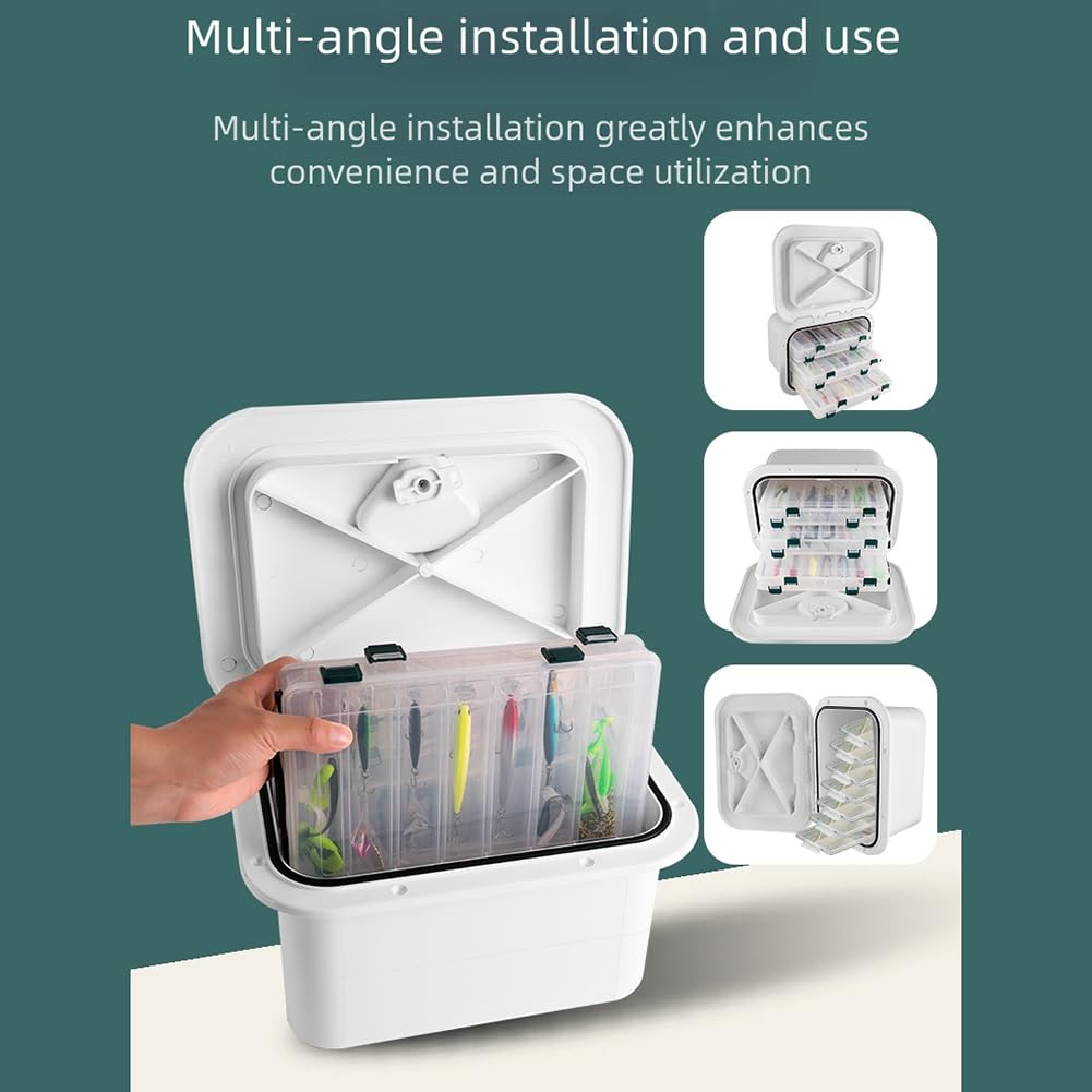 Marine Deck Caja de almacenamiento de 37,5 x 27 x 17,5 cm ABS cubierta de escotilla de barco integrada con tapa de sellado resistente al agua para cebo de pesca y aparejos, compatible con yates