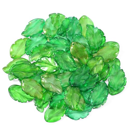 50 Piece Glass Leaf Beads Grass Green Leaf Shape Crystal