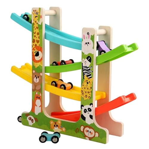 Wooden Toddler Car Ramp Race Track with Mini Cars
